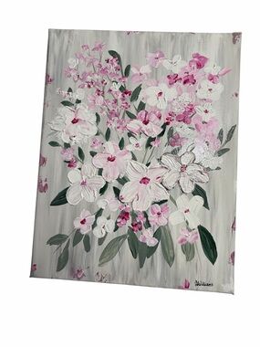 Original Artwork Acrylics on Canvas Impressionism Pink and White 14 x 18"